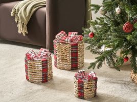 VEJLENA Set of 3 Light Up Christmas Gift Boxes Decoration Round - Beige