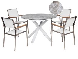 Garden Dining Set 4 Seater MALETTO/GROSSETO Metal Marble Effect Grey/ White