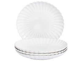 Set of 4 Dinner Plates NETTLE Stoneware White