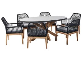 Garden Dining Set 6 Seater ORISTANO with Cushions Concrete Black