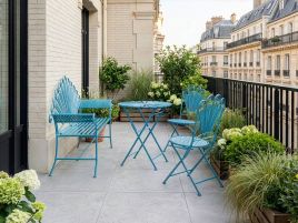 HAVERFORD Garden Bistro Table with Bench and Chair Set - Blue