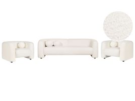 5 Seater Boucle Living Room Set White LEIREN