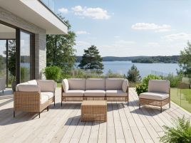 CEFARO Garden 6 Seater Sofa and Coffee Table Set - Light Beige