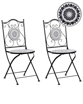 CSMIOO Set of 2 Garden Chairs Folding Metal Black/ White