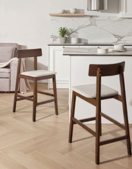BIMEXO Rubberwood Bar Stool Set of 2 - Taupe and Dark Brown