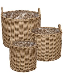 Set of 3 Plant Pots PENDULA PE Rattan 33/37/45 cm Natural