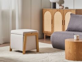 BOJAXO Fabric Ottoman Storage Pouffe - Light Beige