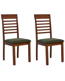 FIRWELL Wooden Dining Chairs - Set of 2 - Dark Brown with Green