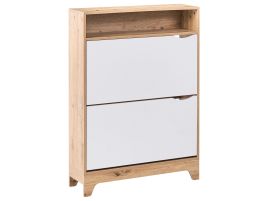 LUME 2 Flip Doors 1 Open Shelve Shoe Cabinet - Oak and White