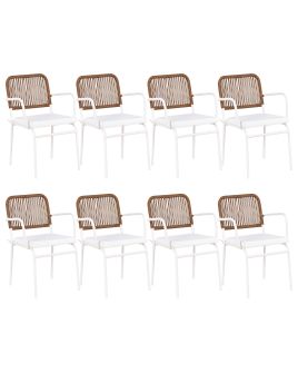 DEIGHTON Set of 8 Garden Chairs with Cushions Metal - White