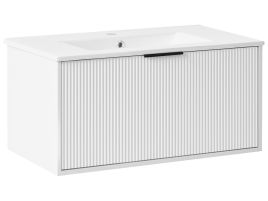 ASHTONBURY Wall Mounted Vanity Unit with Basin with Black Handle - White