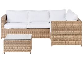 Garden Corner Sofa with Table 4 Seater AVOLA Left Hand PE Rattan Off-White
