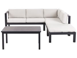 Garden Corner Sofa with Table 5 Seater MESSINA Left Hand Metal Off-White