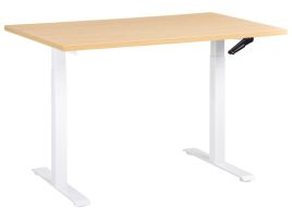 DESTIENS Manual Adjustable Standing Office Desk 120 cm - White with Light Oak