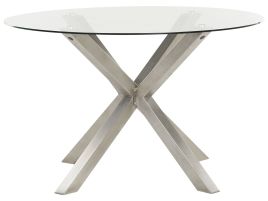 Round Garden Dining Table Diameter 120 cm with Glass Top Silver MALETTO
