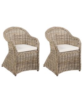 Set of 2 Garden Armchairs with Cushions SUSUA II Rattan Natural