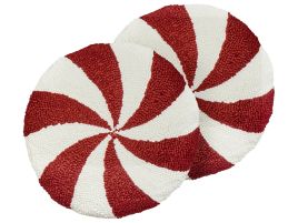 Set of 2 Decorative Cushions SWIRL CANDY Boucle 40 x 40 cm Red Christmas Pattern