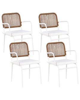 DEIGHTON Set of 4 Garden Chairs with Cushions Metal - White