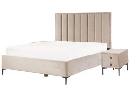 Bedroom Set Velvet SEZANNE 160 x 200 cm (EU King Size) Taupe