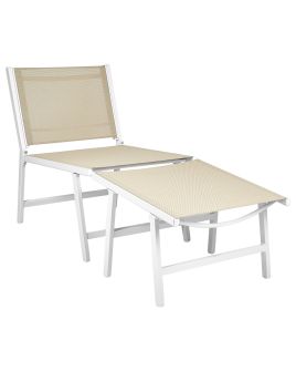 Garden Chair MARCEDDI with Footstool Metal White/ Beige