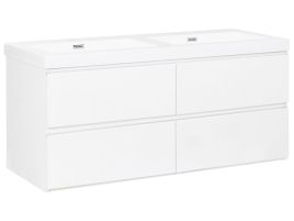ANSTOW Wall Mounted Double Basin Vanity Unit - White