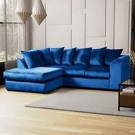 BLAKE Plush Velvet 4 Seater L Shaped Scatterback Corner Sofa - Royal Blue, Left Hand Facing