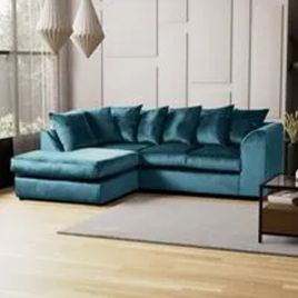 BLAKE Plush Velvet 4 Seater L Shaped Scatterback Corner Sofa - Teal, Left Hand Facing