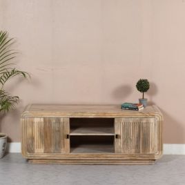Denise Carved Mango Wood 2 Doors TV Cabinet - Natural Wood
