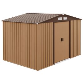 9 x 6FT Garden Metal Storage Shed Outdoor Storage Shed with Foundation Ventilation & Doors, Yellow