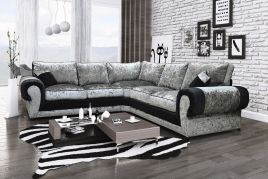 Tracy Crushed Velvet Large 5 Seater L Shaped Corner Sofa - Silver and Black