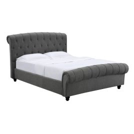 Zayden King Size Linen Fabric Bed - Grey