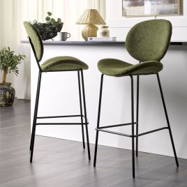 Set of 2 Boucle Bar Chairs Dark Green LUANA