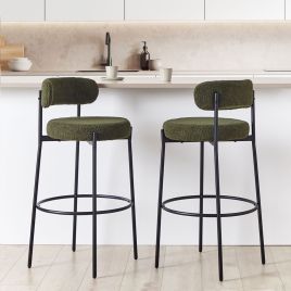 Set of 2 Boucle Bar Chairs Dark Green ALLISON