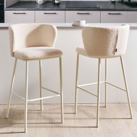 Set of 2 Bar Chairs MINA II Boucle Light Beige