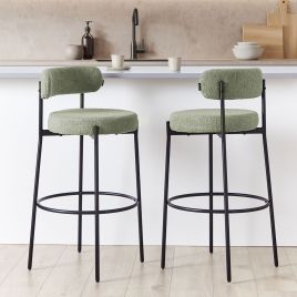Set of 2 Bar Chairs ALLISON Boucle Light Green