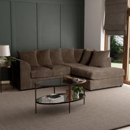 BLAKE Jumbo Cord 4 Seater L Shaped Scatterback Corner Sofa - Chocolate, Right Hand Facing