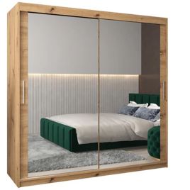 TIVERTONI 2 Door Mirrored Sliding Wardrobe Light Oak - 200cm