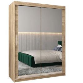 TIVERTONI 2 Door Mirrored Sliding Wardrobe Light Oak - 150cm