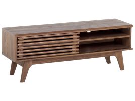 TV Stand Dark Wood Storage Shelf Sideboard Cable Management Modern 