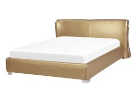 Waterbed Gold Leather Upholstered EU Double Size Modern Glamorous Design Curved Headrest 