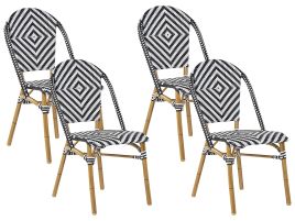 Set of 4 Garden Chairs Black and White PE Rattan Seat Aluminium Frame Indoor Outdoor Set