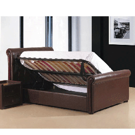 Fowey King Size PU Leather Bed with Right Hand Side Storage - Brown