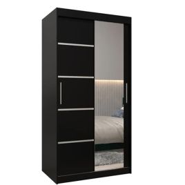 VICENZA 2 Door Mirrored Sliding Wardrobe Black - 100cm