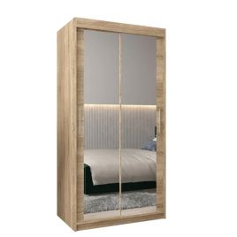 TIVERTONI 2 Door Mirrored Sliding Wardrobe Light Oak - 100cm