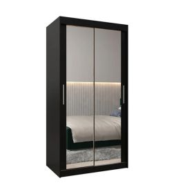 TIVERTONI 2 Door Mirrored Sliding Wardrobe Black - 100cm
