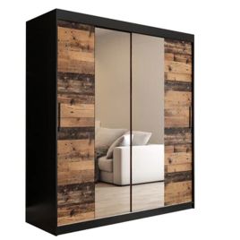 CURTIS II 2 Door Mirrored Sliding Wardrobe Black and Oak - 180cm