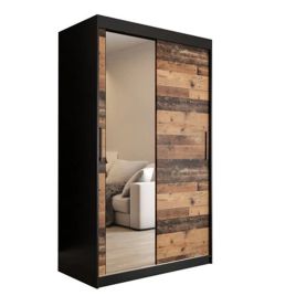 CURTIS 2 Door Mirrored Sliding Wardrobe Black and Oak - 120cm