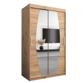 WRIGHT 2 Door Mirrored Sliding Wardrobe Medium Oak - 120cm