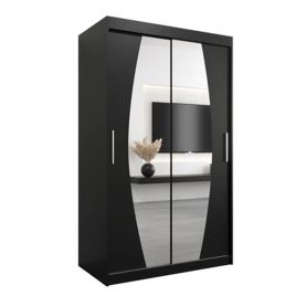 WRIGHT 2 Door Mirrored Sliding Wardrobe Black - 120cm
