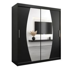 WRIGHT 2 Door Mirrored Sliding Wardrobe Black - 180cm